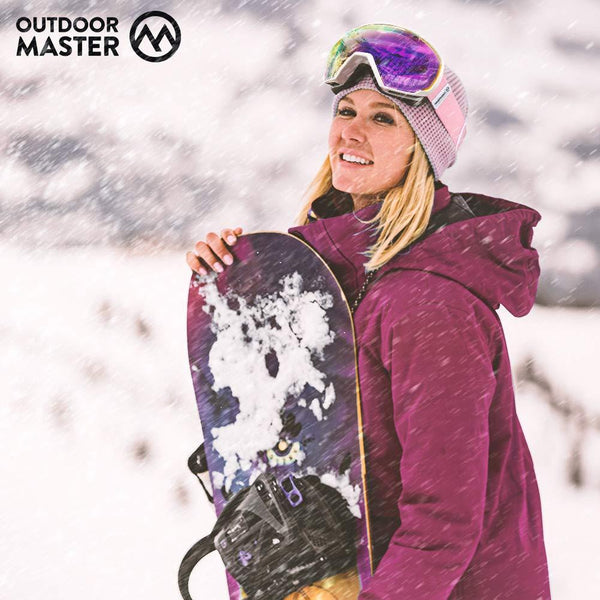 OutdoorMaster OTG Ski Goggles - Over Glasses Ski / Snowboard Goggles for Men, Women & Youth - 100% UV Protection (White Frame + VLT 45% Purple Lens with Full REVO Red)