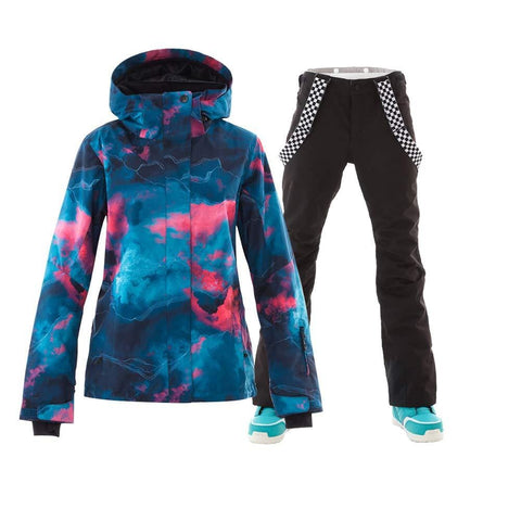 Women's Waterproof Windproof Ski Jacket Snowboard Jacket and Bib Suit