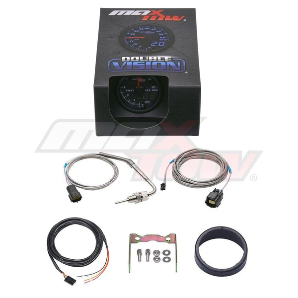 MaxTow Double Vision 1500 F Pyrometer Exhaust Gas Temperature EGT Gauge Kit - Includes Type K Probe - Black Gauge Face - Blue LED Dial - Analog & Digital Readouts - for Diesel Trucks - 2-1/16" 52mm