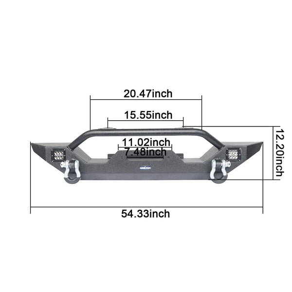 Hooke Road Jeep Wrangler Front Bumper w/Winch Plate & 2 x 18W LED Lights for 1997-2006 Wrangler TJ