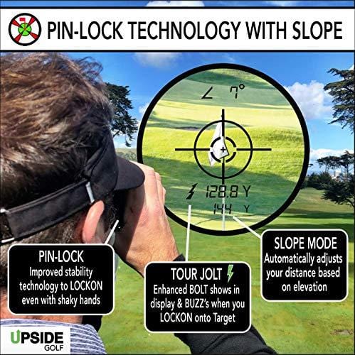 Upside Golf LOCKON Rangefinder - Worlds First Built-in Magnet, Pinseeker Lock, Slope Mode, 6X Laser Rangefinder 650+ Yards, Accurate Distance to 1 Yard, Water Resistant Tournament Legal Rangefinder