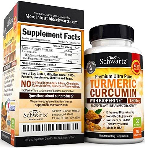 Turmeric Curcumin with Bioperine 1500mg. Highest Potency Available. Premium Pain Relief & Joint Support with 95% Standardized Curcuminoids. Non-GMO, Gluten Free Turmeric Capsules with Black Pepper