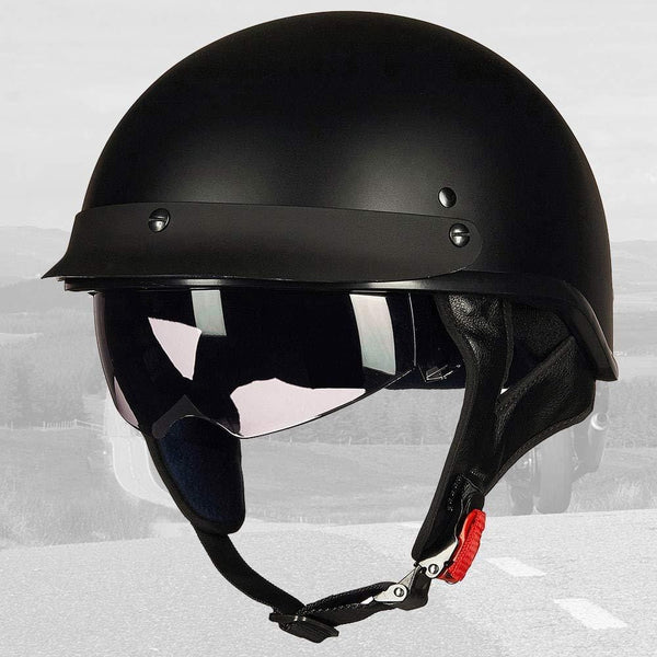 ILM Half Helmet Motorcycle Open Face Sun Visor Quick Release Buckle DOT Approved Cycling Motocross Suits Men Women (M, MATT BLACK)