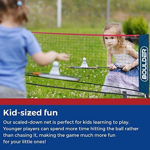 Boulder Portable Badminton Net - 14-Ft Small Net Set for Tennis, Soccer Tennis, Pickleball, Badminton- Easy Set-up Nylon Sports Net with Poles - for Indoor or Outdoor Court, Beach, Driveway