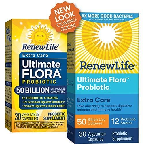 Renew Life Adult Probiotic - Ultimate Flora Probiotic Extra Care, Shelf Stable Probiotic Supplement - 50 billion - 30 Vegetable Capsules (Packaging May Vary)