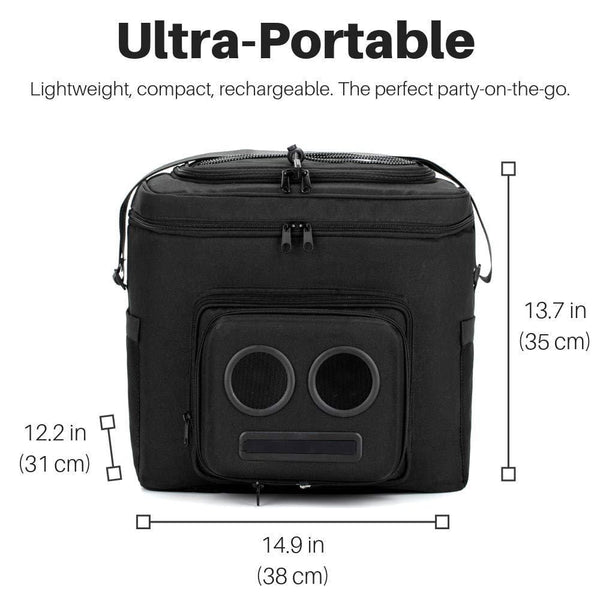 The #1 Cooler with Speakers on Amazon. 20-Watt Bluetooth Speakers & Subwoofer for Parties/Festivals/Boat/Beach. Rechargeable, Works with iPhone & Android (Black, 2020 Edition)