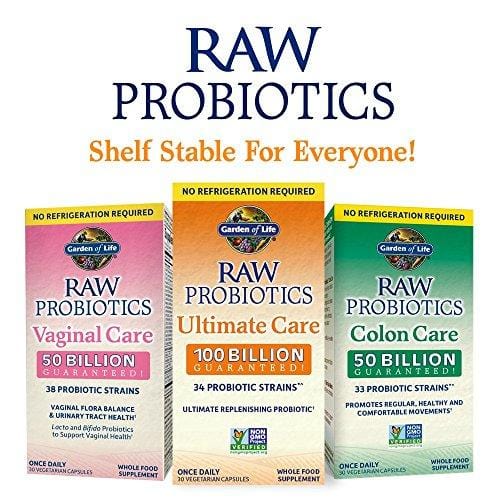Garden of Life RAW Probiotics Ultimate Care Shelf Stable - 100 Billion CFU Guaranteed through Expiration, Once Daily - Certified Non-GMO & Gluten Free - No Refrigeration - 30 Vegetarian Capsules