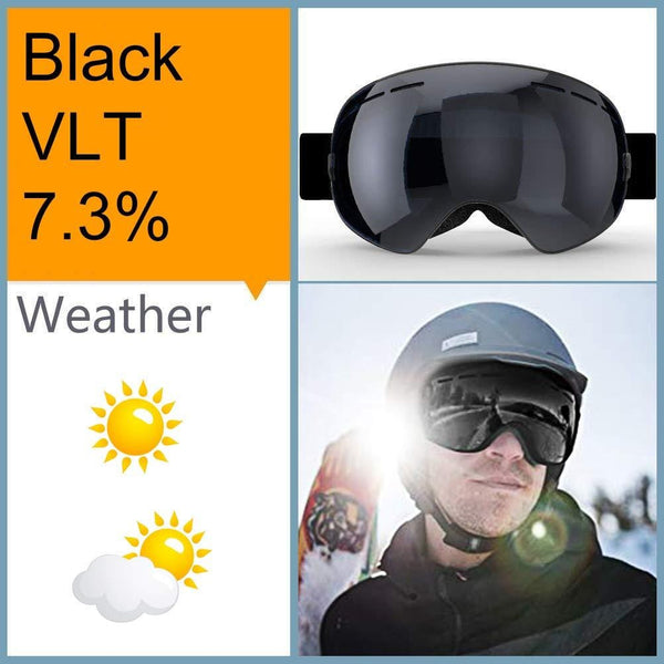 Zerhunt Ski Goggles, Snowboard Goggles Over Glasses, Anti Fog UV Protection Snow Goggles OTG Interchangeable Lens for Men Women Snowmobile, Skiing, Skating, Black