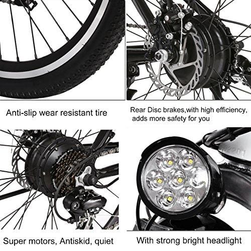 Tomasar Power Electric Bike with Lithium-Ion Battery, 26 inch Wheel Cyclocross Bike (US Stock) (Black White)