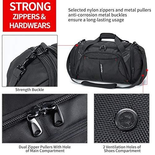 ASPENSPORT Duffel Bag for Travel Sport Gym Water Resistant Carry on 40 L Black
