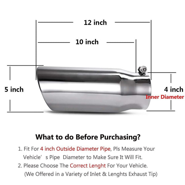 AUTOSAVER88 4 Inch Inlet Chrome Exhaust Tip, 4 x 5 x 12 Inches Bolt On Design Diesel Exhaust Tailpipe Tip.