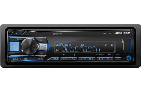 Alpine UTE-73BT In-Dash Single Din MP3 Am/FM Receiver Dual USB, Front Auxiliary, Iphone Pandora Internet Radio, Variable Color Illumination, Digital Media Receiver/Free Alphasonik Earbuds