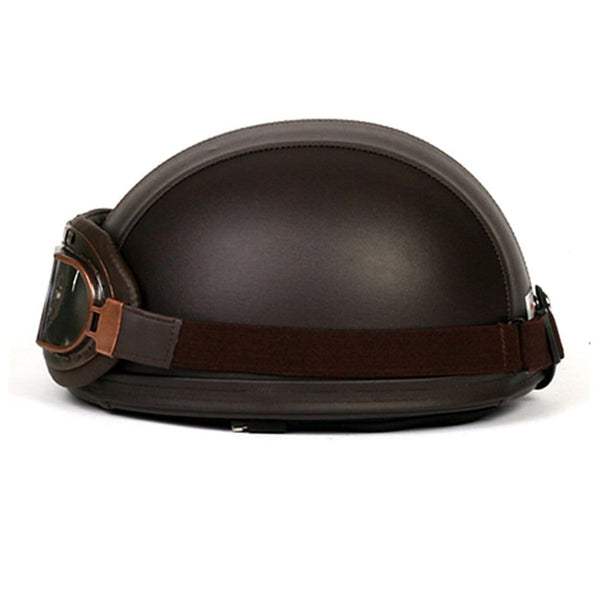 Vintage Motorcycle Motorbike Scooter Half Leather Helmet Brown wlth Free Goggles and One Ganda Anti Electromagnetic Radiation Sticker