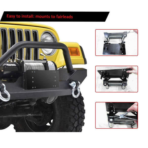 Samlight License Plate Bracket 8 3/4 Inch Flip-Up Winch Roller Fairlead Mount Holder Black Stainless Steel