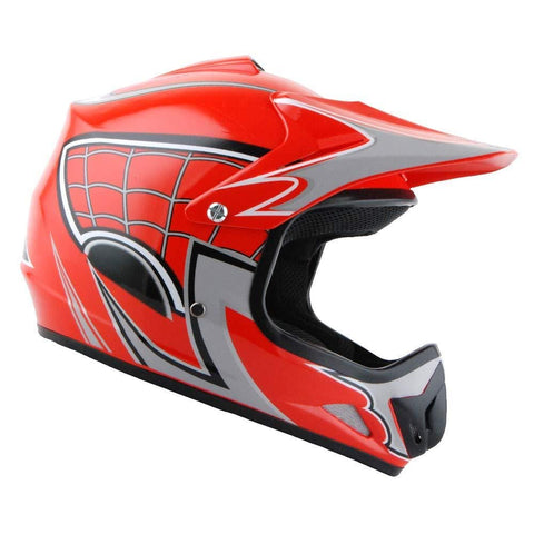 WOW Youth Kids Motocross BMX MX ATV Dirt Bike Helmet Spider Web Red