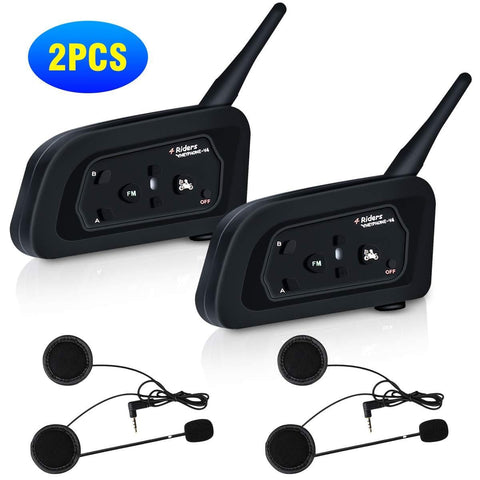 [2 Pack] Vnetphone V4 Bluetooth Motorcycle Helmet Headset, Wireless Intercom Interphone System for 4 Riders Talking at The Same Time丨Waterproof IP65丨Talking Range 1500m丨GPS丨Hands-free丨Stereo Music