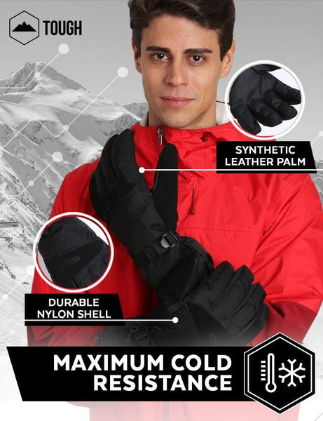 Winter Ski & Snow Gloves for Men & Women - Waterproof & Windproof Snowboard Gloves for Skiing, Snowboarding & Shoveling - With Wrist Leashes, Nylon Shell, Thermal Insulation & Synthetic Leather Palm