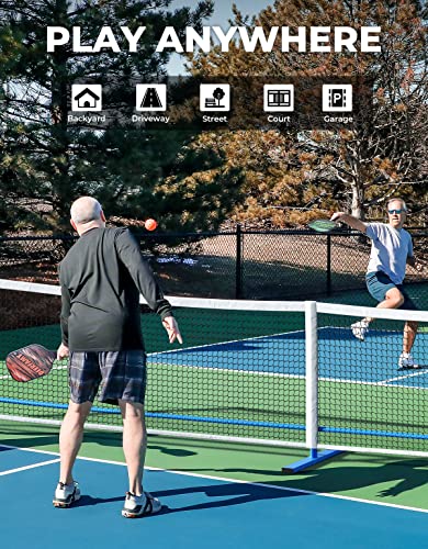 DEERFAMY Portable Pickleball Net System, Designed for All Weather Conditions with Steady Metal Frame and Strong PE Net, Regulation Size Net with Carrying Bag