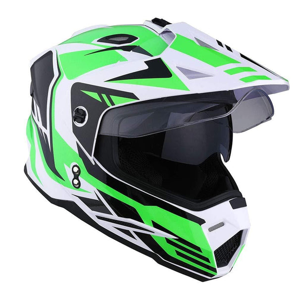 1Storm Dual Sport Motorcycle Motocross Off Road Full Face Helmet Dual Visor Storm Force Green, Size L