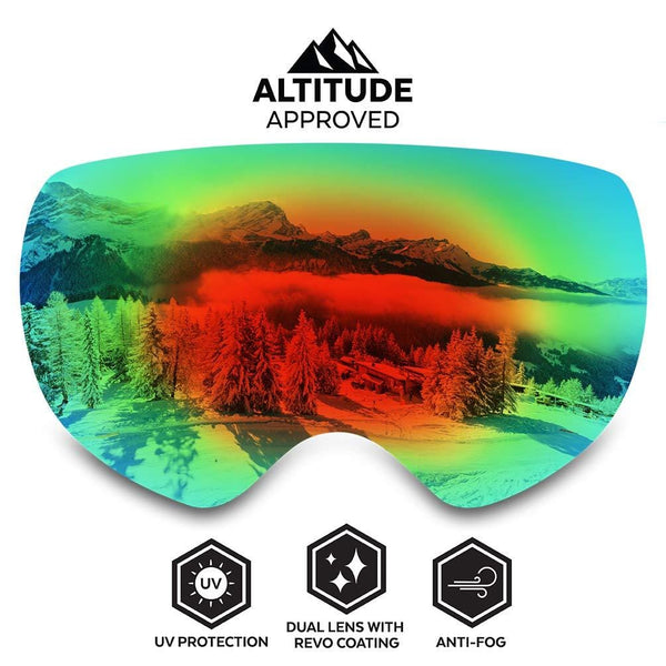 Ski & Snowboard Goggles - OTG Snow Glasses for Skiing, Snowboarding & Outdoor Winter Sports - Snowmobile Gear with Anti-Fog Frameless Dual-Layer Lens & UV400 Protection - Fits Men, Women & Youth