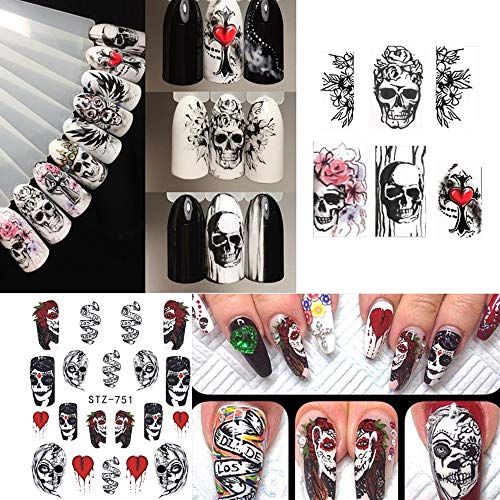 Halloween Nail Stickers Day of the Dead Nail Art Accessories Decals 25 Sheets Ghost Skull Eye Clown Hulk Water Transfer Nail Art Stickers for Halloween Party Supply Fingernails Toenails Decorations