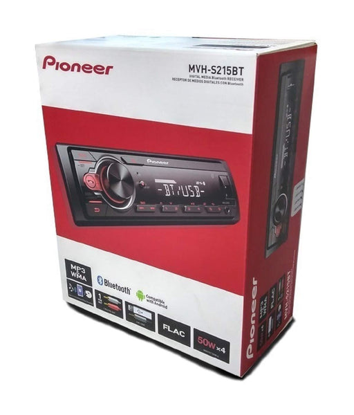 Pioneer MVH-S215BT Stereo Single DIN Bluetooth In-Dash USB MP3 Auxiliary AM/FM/Digital Media Pandora and Spotify Car Stereo Receiver with Pair of 6.5" and Pair of 6x9" Alphasonik Speakers