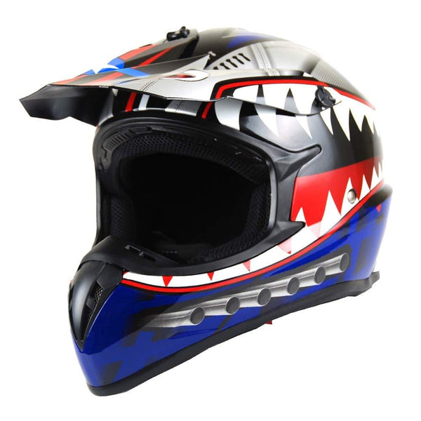 1Storm Adult Motocross Helmet BMX MX ATV Dirt Bike Downhill Mountain Bike Helmet Racing Style HKY_SC09S; Shark Blue
