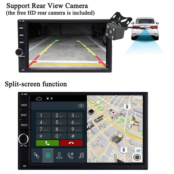 YODY Android 9.0 Double Din Car Stereo Radio 7 Inch Touch Screen in Dash GPS Navigation Support WiFi Bluetooth Mirror Link SWC OBD with Backup Camera and Microphone