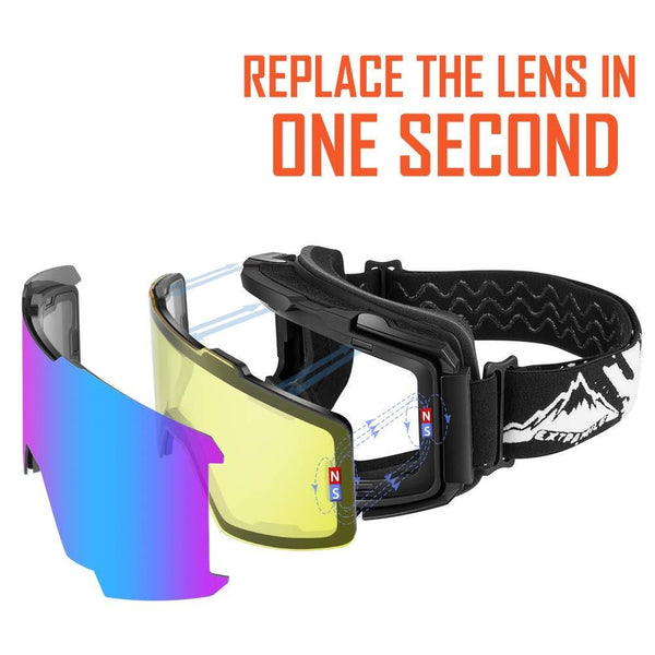 Ski Goggles, Anti-Fog UV Protection Winter Snow Sports Snowboard Goggles with Interchangeable Spherical Dual Lens for Men Women & Youth Snowmobile Skiing Skating