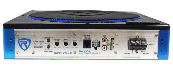 Rockville RW10CA 10" 800 Watt Slim Low Profile Active Powered Car Subwoofer Sub