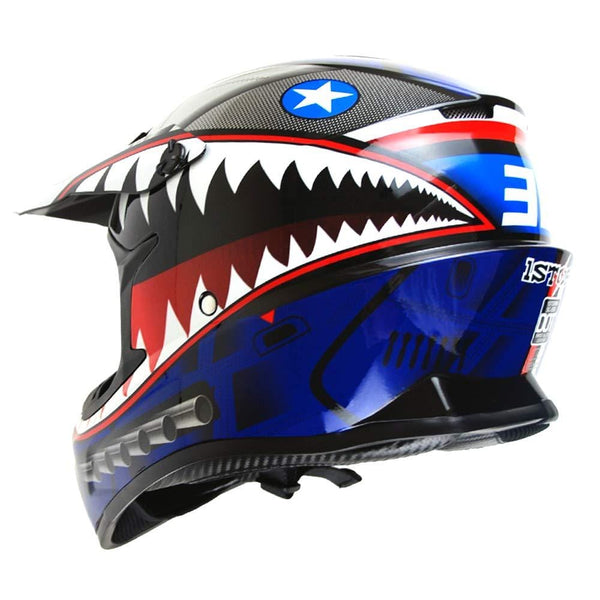 1Storm Adult Motocross Helmet BMX MX ATV Dirt Bike Downhill Mountain Bike Helmet Racing Style HKY_SC09S; Shark Blue