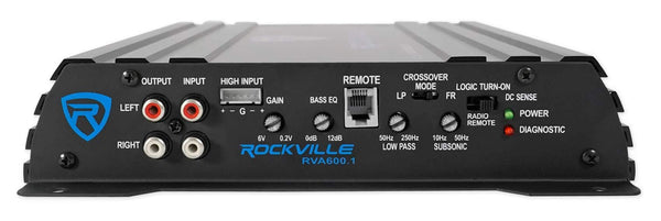 Rockville RV12.1B 600w 12" Loaded Car Subwoofer Enclosure+Mono Amplifier+Amp Kit
