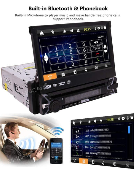 Free Backup Camera Included! 7 inch Retractable Capacitive Touch Screen Wince System Single 1 Din Car Stereo DVD Player Support GPS Navigation/USB/SD/Cam-in/Work with Bluetooth/SWC