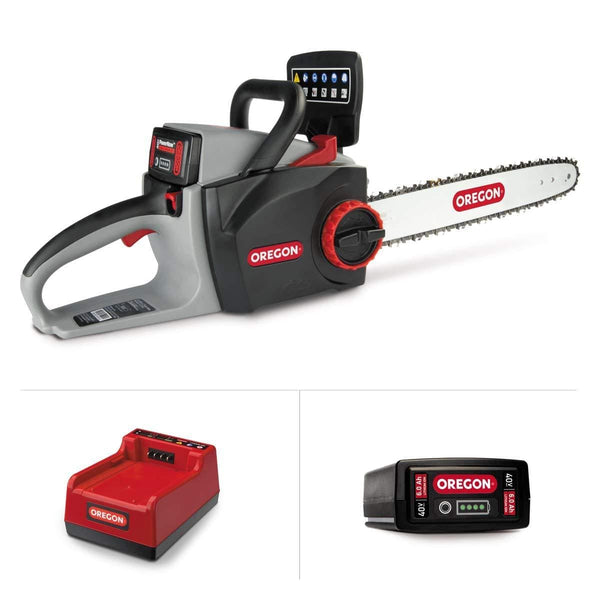 Oregon Cordless 16-inch Self-Sharpening Chainsaw with 6.0 Ah Battery and Rapid Charger
