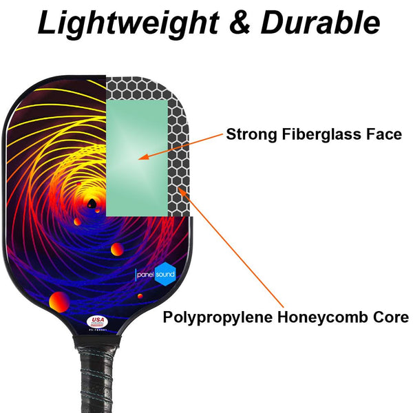 Panel Sound Pickleball Paddles Set of 2, USAPA Approved Fiberglass Pickleball Rackets with 1 Carrying Case, 2 Cooling Towels & 4 Indoor Balls