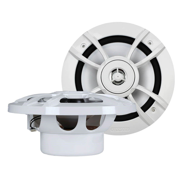 Kicker KMC2 Marine Boat Yacht Gauge Style AM/FM Radio Stereo Receiver Bundle Combo With 2x Kenwood 6.5-Inch 100 Watt Speaker + Enrock Radio Antenna + 50 Feet Speaker Wire