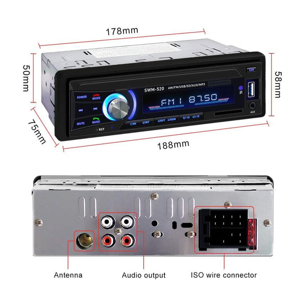 Car Stereo with Bluetooth Single din in Dash, AM FM Car Radio Car Audio Support USB, SD Card,AUX in, with Wireless Remote Control
