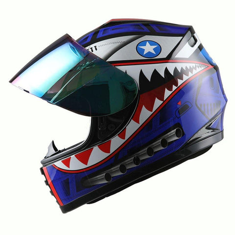 WOW Motorcycle Full Face Helmet Street Bike BMX MX Youth Kids Shark Blue