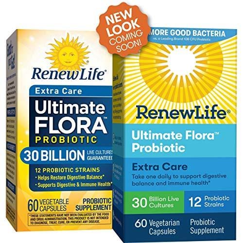 Renew Life Adult Probiotic - Ultimate Flora Extra Care, Shelf Stable Probiotic Supplement - 30 billion - 60 Vegetable Capsules (Packaging May Vary)