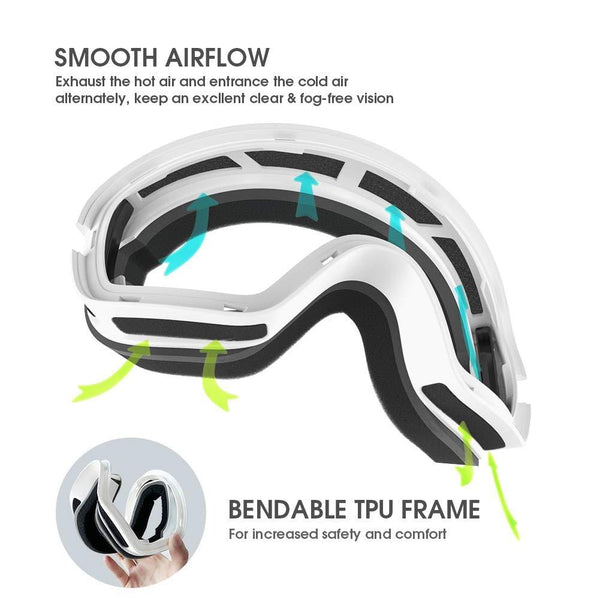 ACURE Ski Goggles- OTG Frameless Snow Snowboard Goggles of Dual Lens with Anti Fog and UV400 Protection for Men, Women, Adults & Youth (Blue)