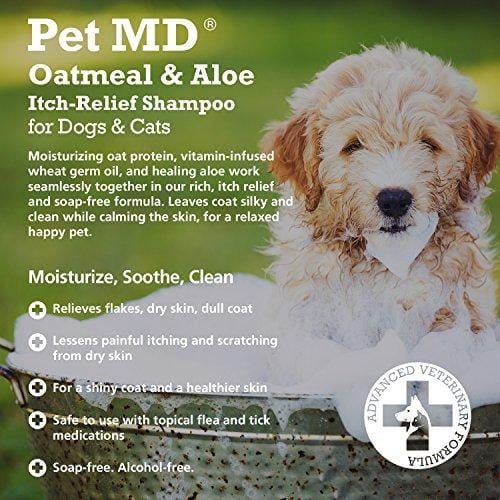 Pet MD - Oatmeal Dog Shampoo Cats and Dogs for Itch Relief and Moisturizer for Dry Skin and Coat - 16 Oz