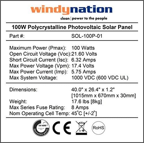 WindyNation 100 Watt Solar Panel Off-Grid RV Boat Kit with LCD PWM Charge Controller + Solar Cable + MC4 Connectors + Mounting Brackets