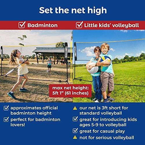 Boulder Portable Badminton Net Set - 10-FT Mini Net for Tennis, Soccer Tennis, Pickleball, Kids Volleyball - Easy Setup Nylon Sports Net with Poles - for Indoor or Outdoor Court, Beach, Driveway