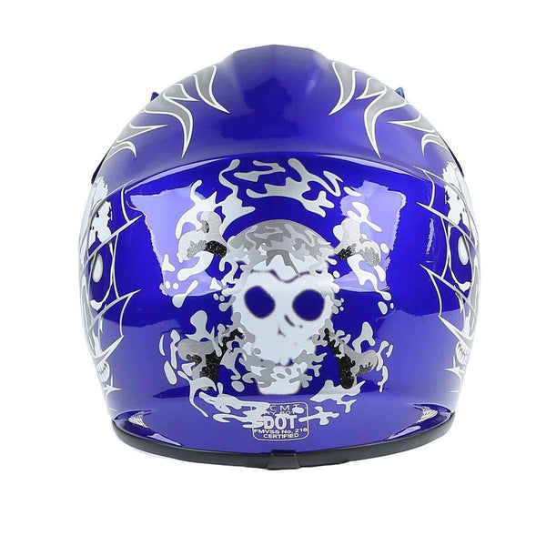 TCMT Dot Youth & Kids Motocross Offroad Street Motorcycle Dirt Bike Motocross ATV Helmet Blue Skull with Goggles Gloves (L)