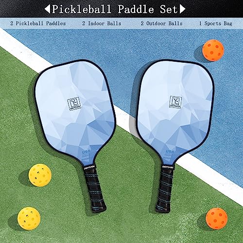 Pickleball Paddles Set of 2, 2023 USAPA Approved, Carbon Fiber Surface (CHS), Polypropylene Honeycomb Core, Anti-Slip Sweat-Absorbing Grip, 4 Pickleball, Portable Carry Bag (Blue)