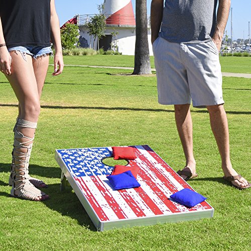 GoSports American Flag CornHole Bean Bag Toss Game Set (8 Bags per Pack), 3 x 2-Feet
