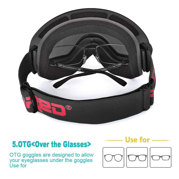 Soared Ski Snowboard Goggles Winter Snow Glasses Double-Layer Spherical Lenses UV400 Anti-Fog OTG Eyewear for Men Women Grey