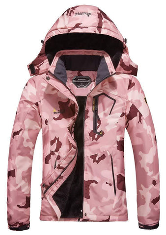 MOERDENG Women's Waterproof Ski Jacket Warm Winter Snow Coat Mountain Windbreaker Hooded Raincoat, Rosered Camo, Medium