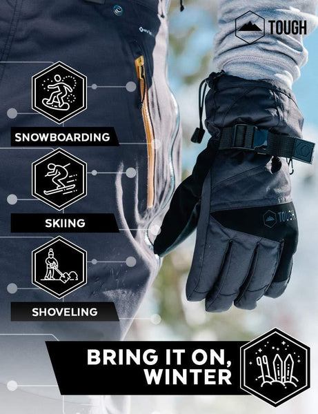 Winter Ski & Snow Gloves for Men & Women - Waterproof & Windproof Snowboard Gloves for Skiing, Snowboarding & Shoveling - With Wrist Leashes, Nylon Shell, Thermal Insulation & Synthetic Leather Palm