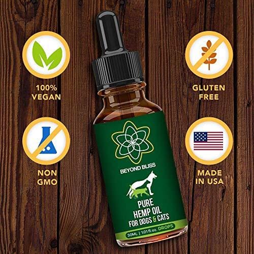 Beyond Bliss Hemp Oil for Dogs & Cats - 550 milligrams daily- Joint Pain - Separation Anxiety - Chronic Pain Relief - Organic & Natural - Anti-Inflammatory - Grown & Made in USA - Omega 3, 6, 9
